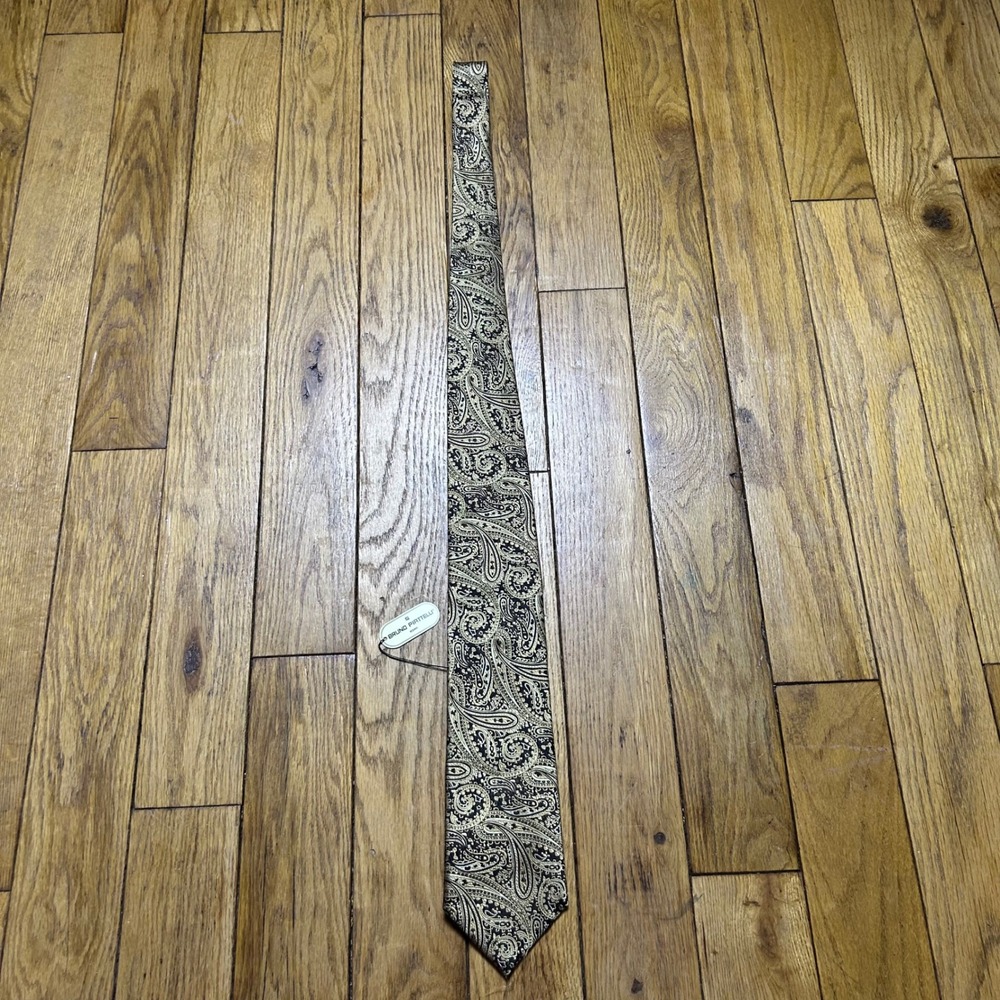 NEW Bruno Piattelli Roma Mens Extra Long Silk Tie Gold Black Paisley HandMade XL